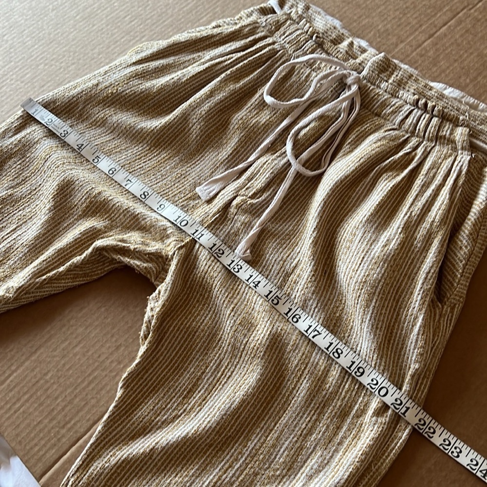 Free People CARAWAY Skinny Slim Pants mustard yellow Striped Drawstring- Sz 6 - Picture 9 of 15